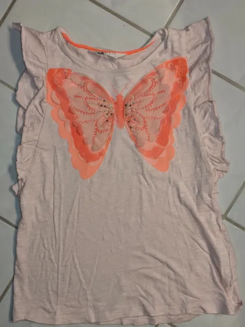 Traumhaftes H&M T-Shirt Gr. 134/140 Schmetterling in 3D Optik und Rüschenärmeln