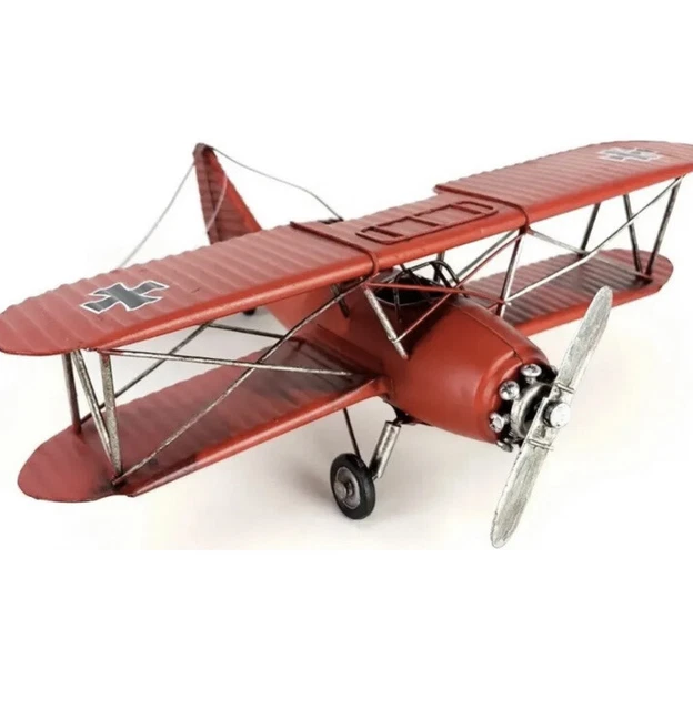 VINTAGE RED BARON Tin Metal WW1 German BiPlane Aircraft Rustic Decor