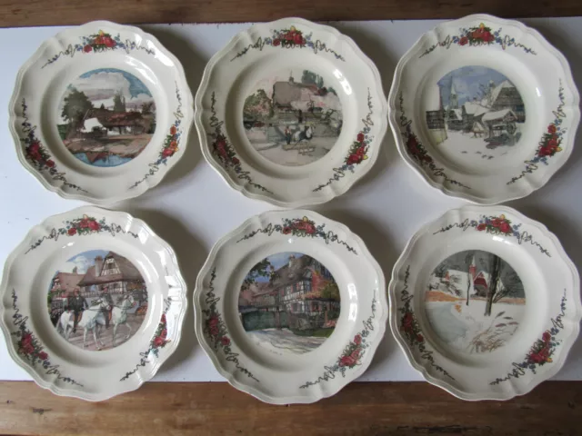 Lot de 6 anciennes assiettes plates - H. LOUX - Obernai Sarreguemines - en TBE