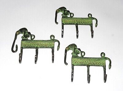Elephant Wall Hook Set Of 03 Pieces Brass Hooks 3 In 1 Style Bastar Art EK483