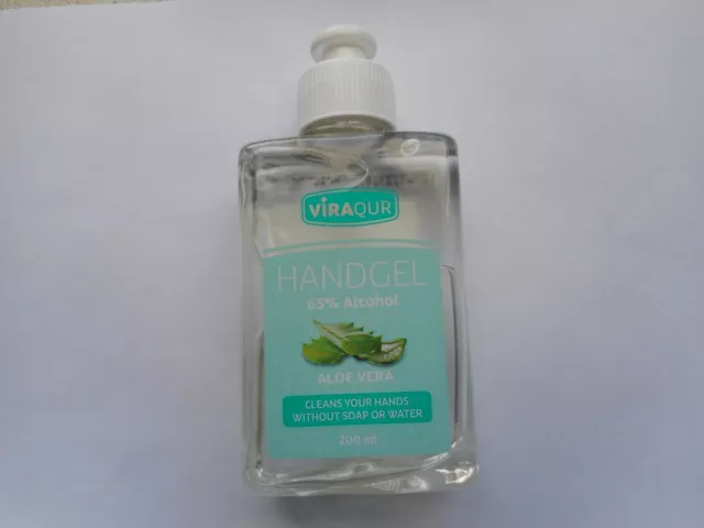 Handgel 65% Alkohol u. Aloe Vera,     Viraqur  1 Palette = 1920 Flaschen a`200ml