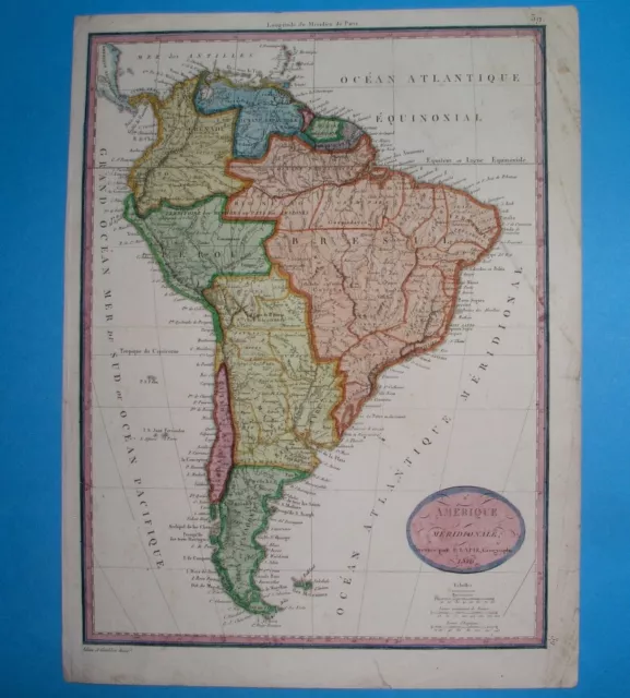 1816 Original Map South America Argentina Patagonia Colombia Chile Peru Panama