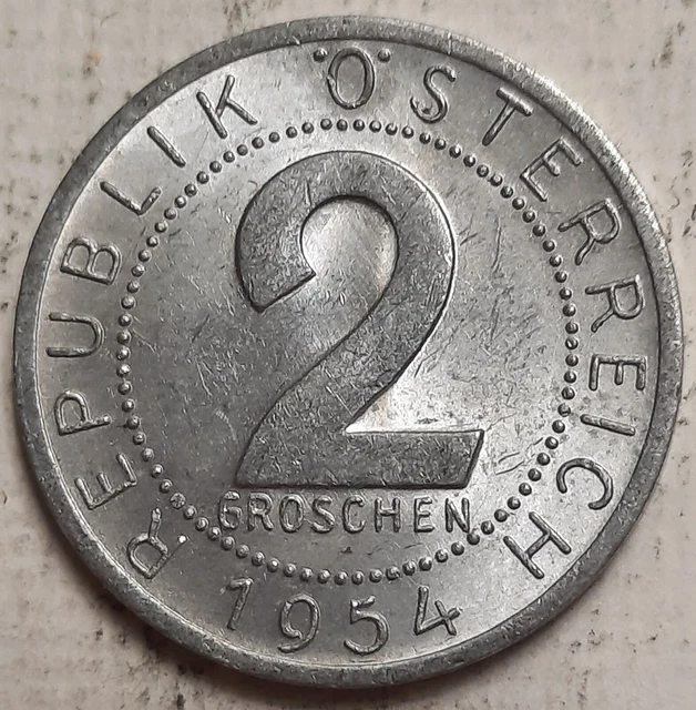ONE CENT COINS: 1954 Austria 2 Groschen Coin