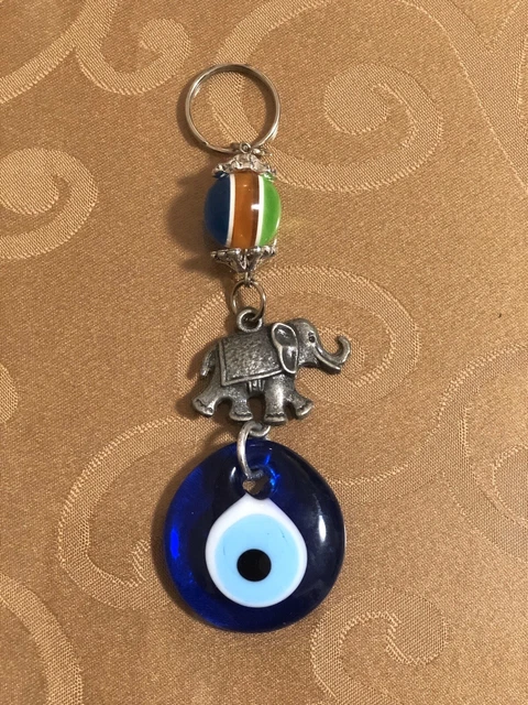 Vtg Lots 2 Good Lucky Evil Eye Car Hanging Key Ring Chain Elephants & Fish charm