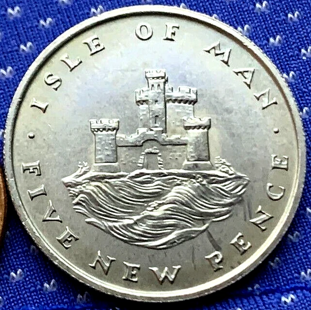 1971 ISLE OF MAN UK 5 New Pence Coin CH UNC ( 100 K Minted ) Refuge Tower  #ZM61