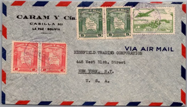 Bolivia Postal History Airmail Cover Mult Franking Addr Usa Canc Yrs'1940-50