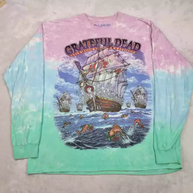 Grateful Dead Shirt Men Extra Large Green Purple Tie Dye Rock Head Ship Fools XL