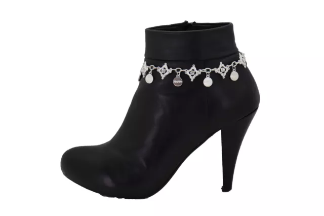 Mujer Plata Color Metal Botas Pulsera de Cadena Zapato Happy Dije Jazz Elegante