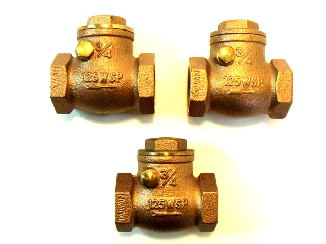(3) New Watts LFWCV-3/4 Lead Free Brass Swing Check Valves:  3/4", 125psi WSP