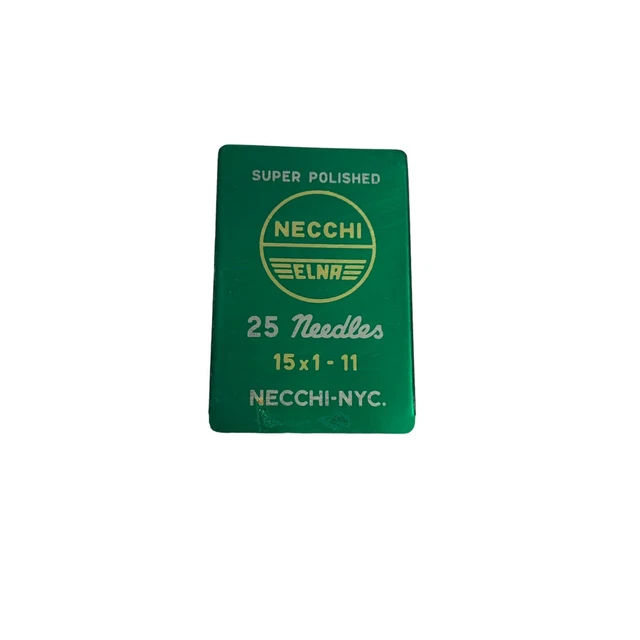 GREEN VINTAGE NECCHI Elna Sewing Machine Needles Slide Tin 15 x 1
