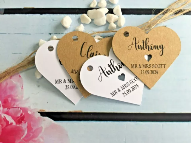 Personalised Heart Birthday Wedding Name Place Tags Cards favour PTH41P