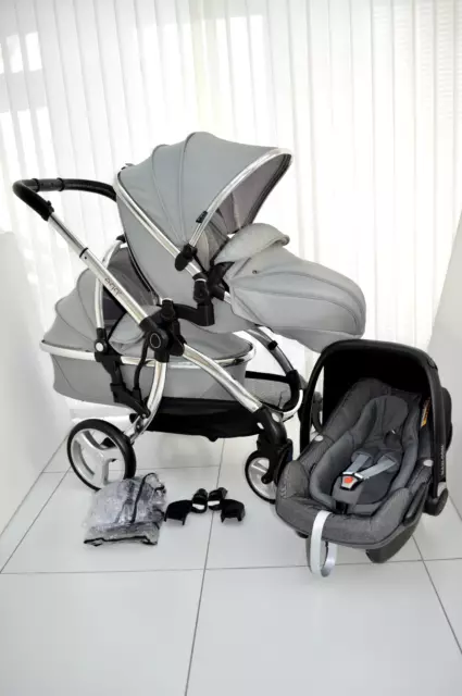Egg 2 Monumental Grey Double Pram, Carrycot & Maxi Cosi Pebble Plus Car Seat