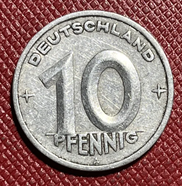 Germany, East GDR 1949-A 10 Pfennig. Aluminum. Nice Type Coin. KM# 3