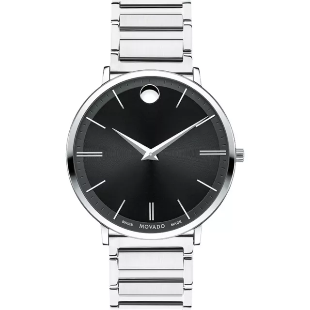 NEW MOVADO Ultra Slim Black Dial Stainless Steel Men's Watch 0607167 $895