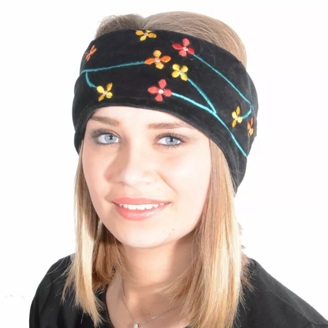 Damen Flower Samt Stirnband Baumwolle versch. Farben Hippie Boho Kunst und Magie