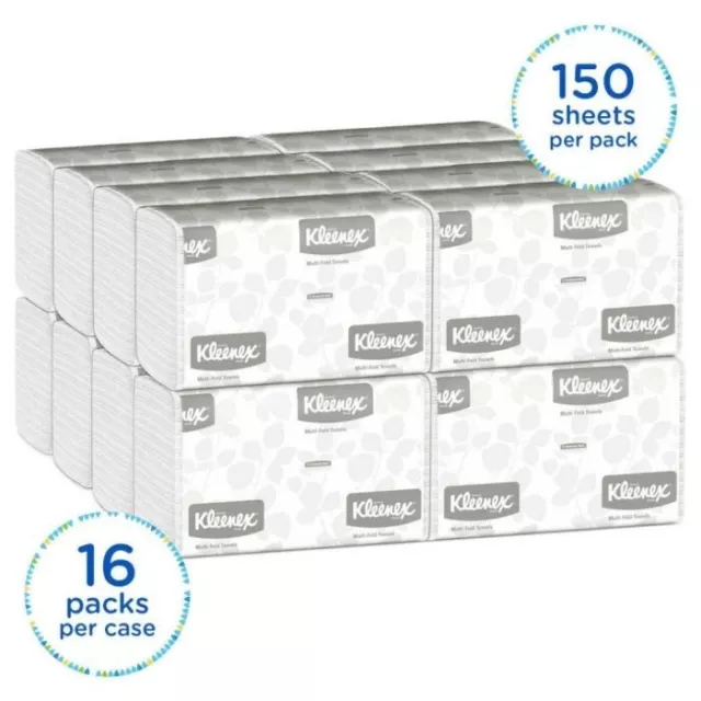 Kleenex White Multi-Fold Paper Towels, Pack of of 16 TOTAL 2,400 Towels (01890)