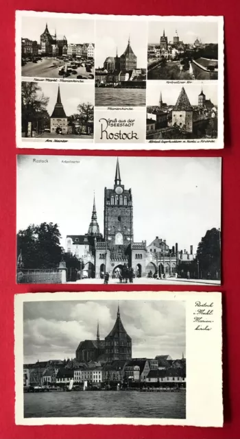 3 x AK ROSTOCK um 1910/30 Kröpeliner Tor, Marienkirche, Stadtansichten  ( 105926