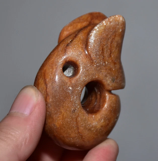 2.2" Old Chinese Hongshan Culture Jade Carved Yu Pig Dragon Statue Pendant 3