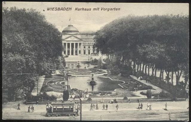 AK 32 WIESBADEN - KURHAUS MIT VORGARTEN gel.1910 (451)