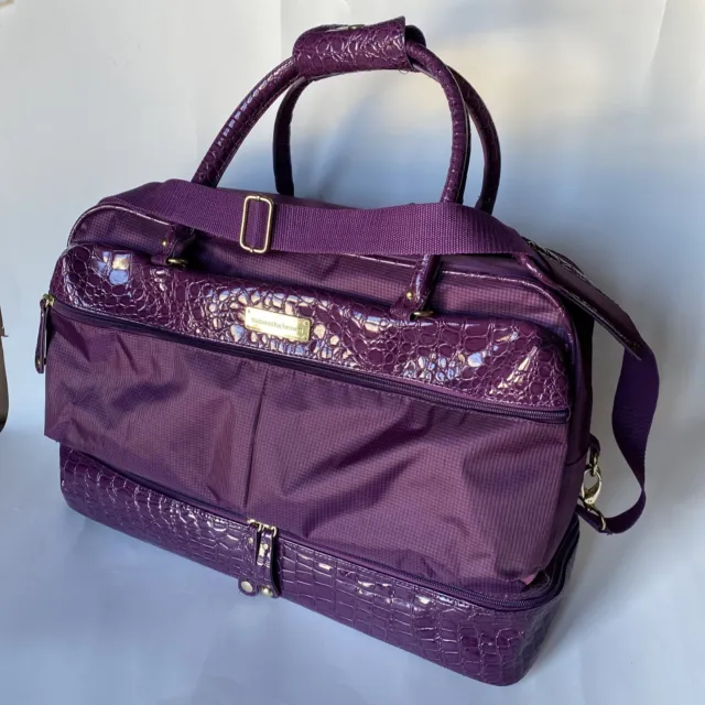 Samantha Brown Large Travel Bag Carry On Luggage Croco Embossed Purple