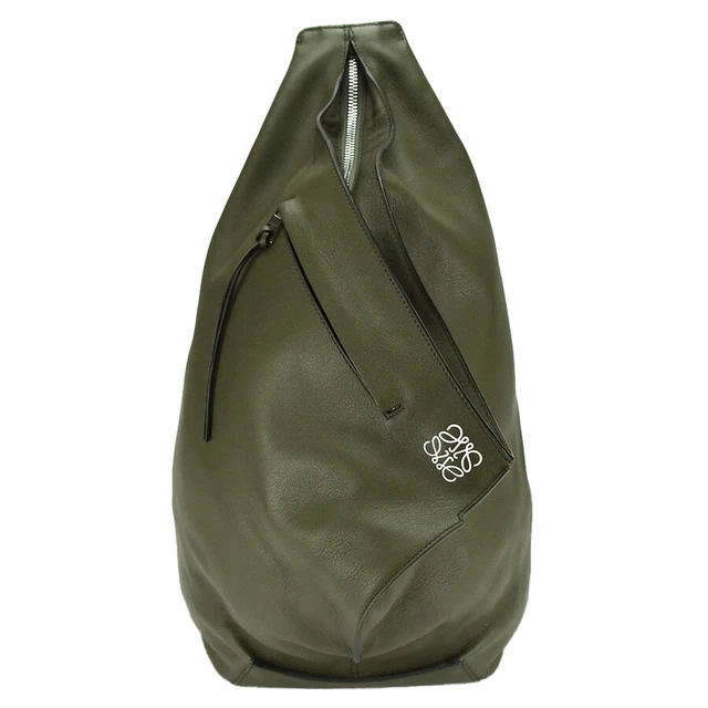Loewe Anton Anagram Backpack Ruck Sack Shoulder Bag Crossbody Khaki Leather Mens