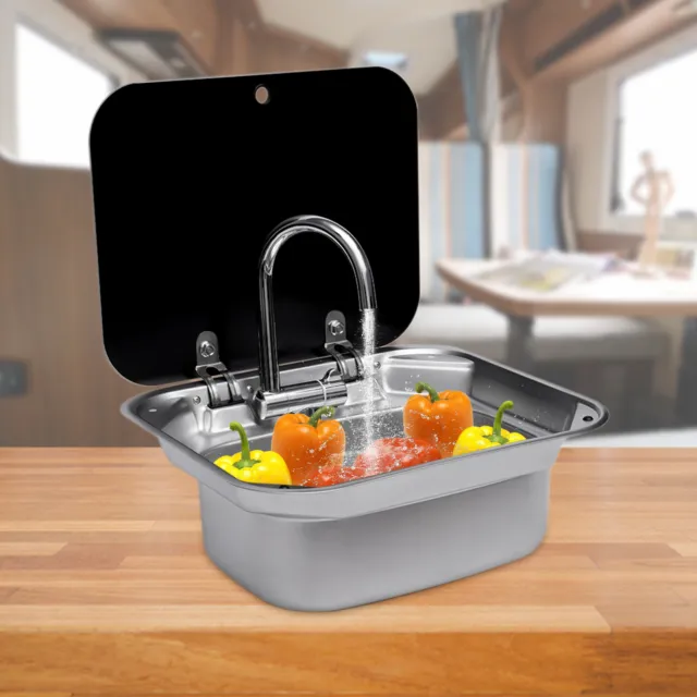 Edelstahl Spüle Küche mit Armatur & Deckel für Kompatibel RV Camper Wohnmobil DE