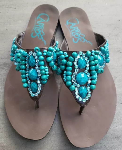 Carlos Santana Turquoise Nugget Thong Flat Sandals Womans Size 9