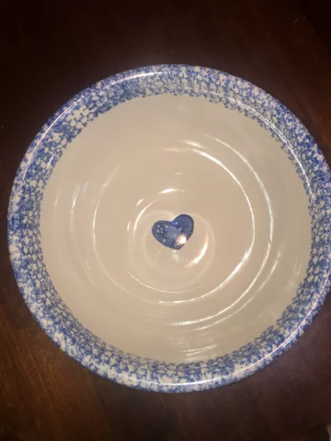 Tienshan Folk Craft BLUE SPONGE LARGE Mixing Bowl Heart 10 1/2”