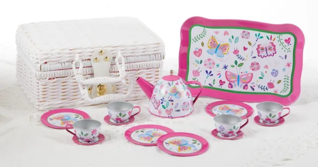 Delton Children's Tin Tea Set for 4-Medium Size-15 pieces Butterfies #8003-1