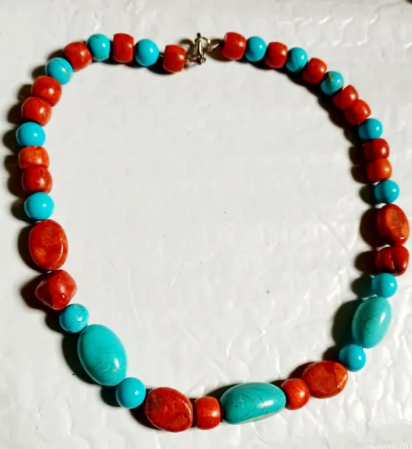 Natural Turquoises & Red Coral Beads Necklace 15