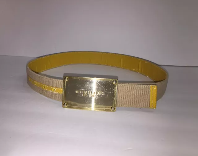 MICHAEL KORS Orange Yellow Tan w/ Gold Logo Metal Buckle Belt Boho S/M Women VTG