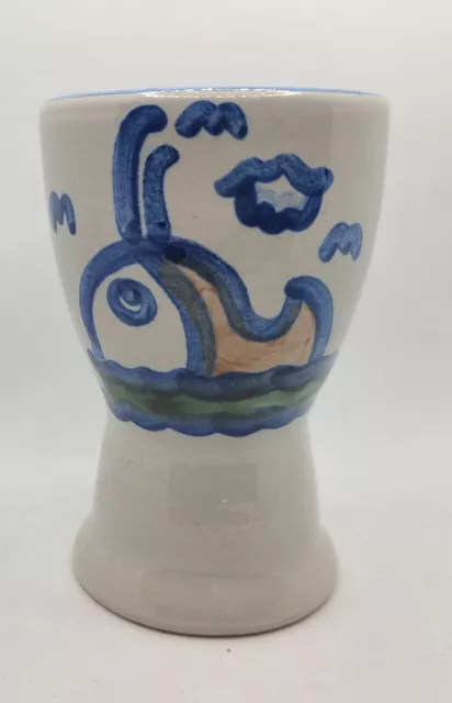 Vintage M.A. Hadley Pottery Whale 4.25"H Handmade Egg Cup Signed