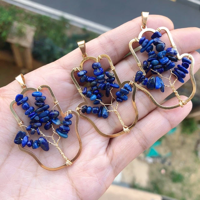 3pcs Yoga Lapis Lazuli Tree Of Life Stone Palm Pendant Healing Reiki Amulet Gift