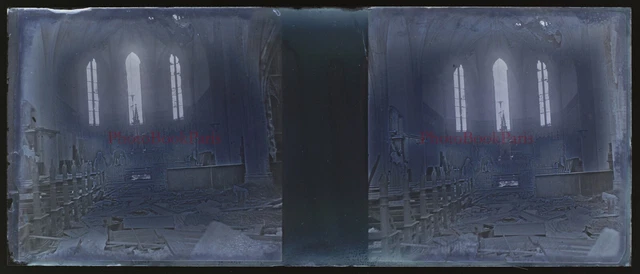 France Eglise en ruines c1915 Photo NEGATIVE Plaque verre Stereo Vintage V33L3n