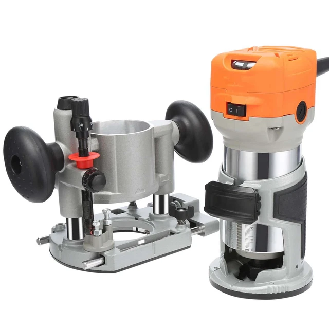 Dual-Base120V Compact Trimmer Router with Milling Cutter Sets Plunge & Fixed