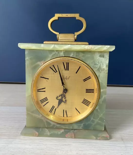 Vintage IMHOF Swiss 8 Day 15 Jewels Onyx Carriage Clock Desk Mantel Clock