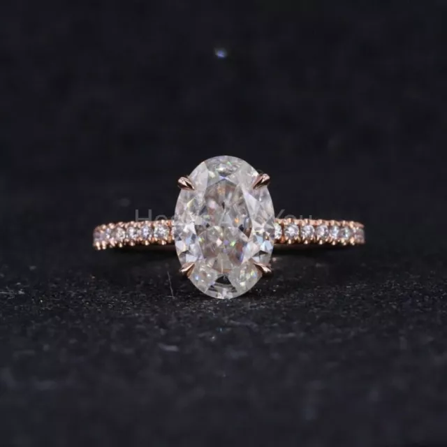 1.25ct Oval Simulated Diamond Hidden Halo Engagement Ring 14k Rose Gold Plated