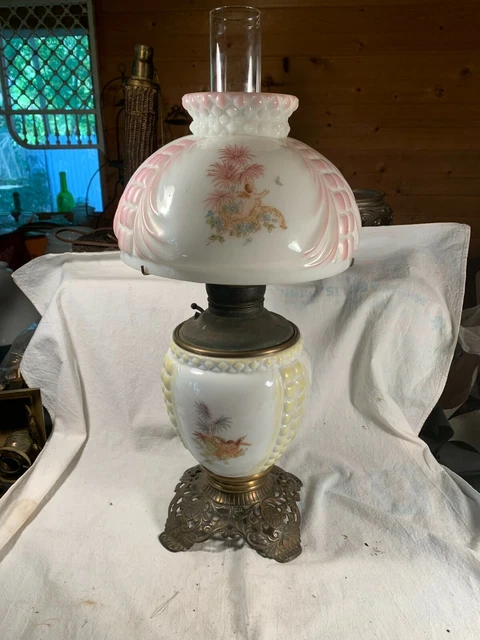 Victorian Scenic 3 Cupid Scenic Gone with the Wind Banquet Lamp c1890