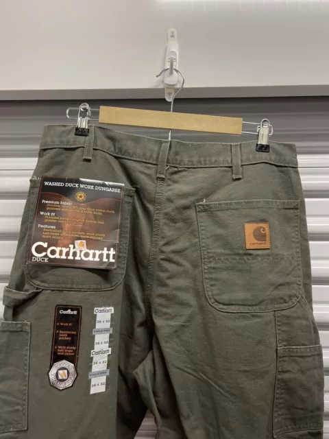 Mens New W Tags Vintage Carhartt Washed Duck Work Dungaree Cargo Pants 36x32