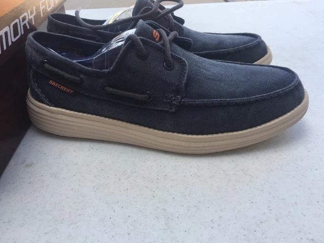 SKECHERS MEN'S MELEC Relaxed Fit Memory Boat Navy NIB $19.99 PicClick