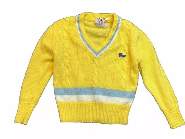 Vintage IZOD Sweater Kids Size 4 Yellow V-Neck Pullover Logo Crocodile Knit