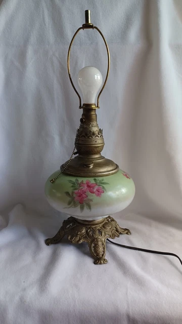 Antique Victorian Hand-Painted GWTW Pittsburgh Electrified Oil Lamp, EUC!
