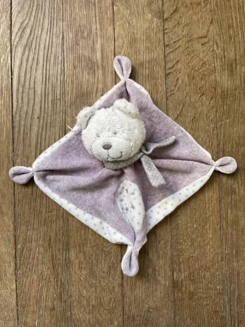 Doudou Plat Ours Tex Baby Étoiles Violet Blanc Carré 19 Cm