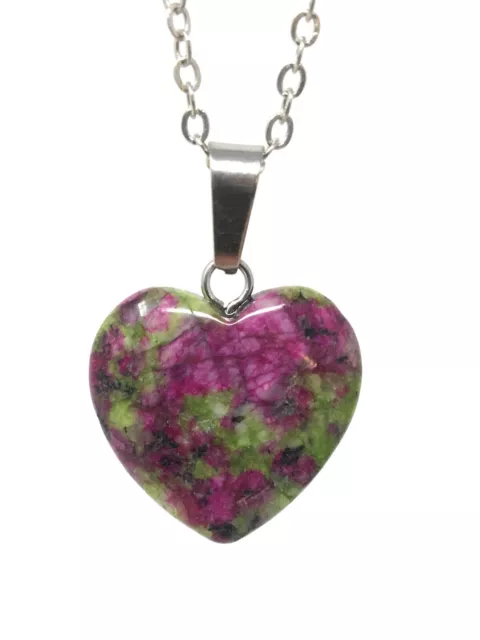 Sterling Silver Natural Gemstone Heart Pendant Necklace Jewelry Love Stone Heart