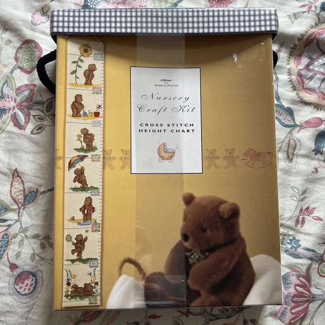 TEDDY BEAR HEIGHT Chart Growth Chart Counted Cross stitch Kit Vintage £