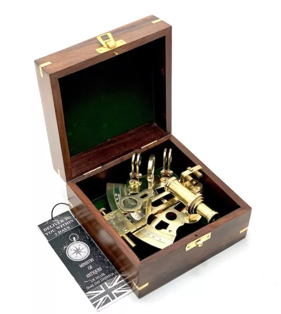 Nautisch Navigation Sammlung Messing Sextant Mit Holz Box Pirate's Geschenk Deko