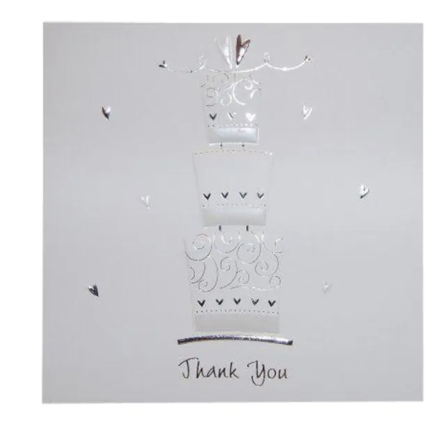 Pack of 5 Luxury White 'Cake' Wedding Gift Thank You Cards - Marriage Foil