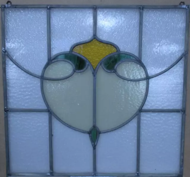 OLD ENGLISH STAINED GLASS WINDOW Unframed w Hooks Pretty Abstract 22" x 21.25"