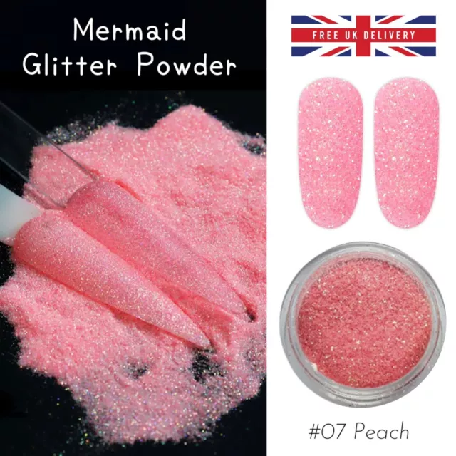 Pink Mermaid Glitter Nail Powder Iridescent Shiny Sugar Frost Effect Peach Shiny