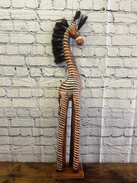 80cm Brown & White Wood Zebra Tall Statue Wood Modern Hand Carved Painted